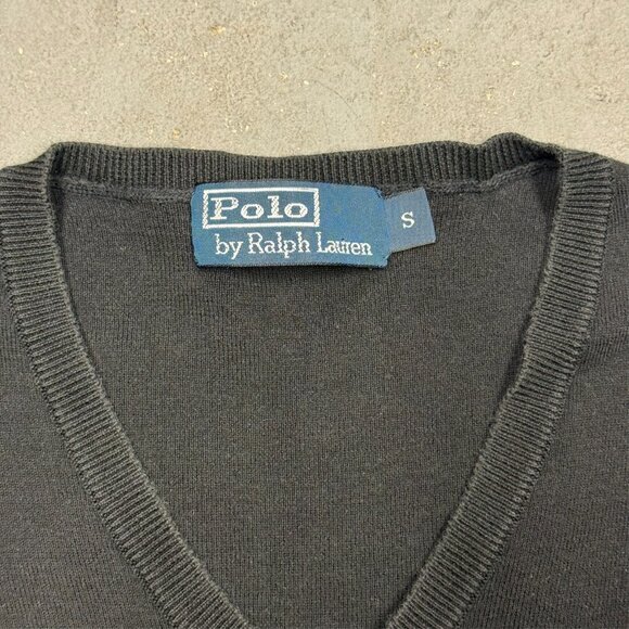 Vintage Polo Ralph Lauren 100% Pima Cotton V-Neck Knit Sweater Black Small - Picture 4 of 6